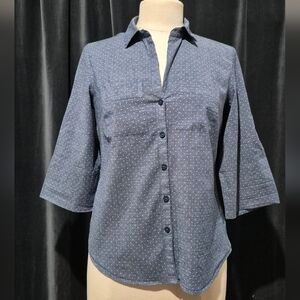 Ann Taylor Navy Polka Dot Button-Down Shirt